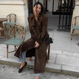 And Winter New Feeling Retro Brown Long Wind Coat Female Loose Casual Temperament