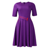 Women's Dress 2025 New Fashion Short-Sleeved Solid Color High Waist Swing African