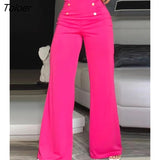Pants Women Button Decor High Waist Wide Leg Pants Elegant Loose Trousers Korean Fashion