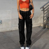 Rockmore Baggy High Waist Jeans Woman 90s Streetwear Straight Cargo Pants Casual Mom Boyfriend Wide Leg Denim Trousers
