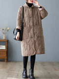 Clothes Women 2022 Solid Color Lapel Single Breasted Diamond Lattice Cotton Coat Women's Long Cotton Coat Overcoat
