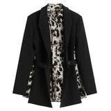 Women Leopard Print Backless Big Size Blazer New Notched Collar Long Sleeve Jacket Fashion Spring Autumn 2023