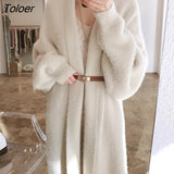 Women Long Cardigan Fall Mink Cashmere Full-sleeve Oversized Cardigan Dress Woman Keep Warm Winter Woman's