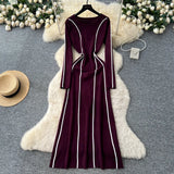 High-End Sense Niche Fashion Side To Receive Waist Round Collar Long-Sleeved Sweater Dress Female Thin