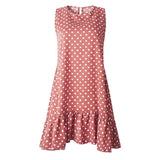 New Women Summer Dress Polka Dot Chiffon Sleeveless Beach Mini Dress Casual Blue Sundress Fashion Plus Size For