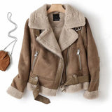 2022 Winter Women Faux Shearling Jackets Sheepskin Fake Leather Jackets Coat Lady Thick Warm Suede Lambs Short Brown