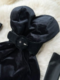 Sexy Black Strapless Velvet Dress Women Retro Style Sleeveless Backless Slim High Split Evening Party Dress with