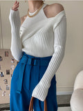 Fashion Women's 2 Pcs Set Halter Tank Tops Cross V-neck Slim Knitted Long Sleeve Swearter Suit Autumn 2023 New