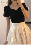 Temperament T Shirts Summer Woman Tshirts Square Collar Puff Sleeve Tunic Tees Tops Femme 2023 Shirts for Women Ropa