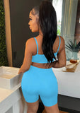 Sexy Sleeveless High Waist Solid Skinny Sports Two Piece Shorts