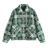 Green Plaid Fleece Outwear Fashion Warm Winter Office Ladies Jacket Coat Za 2022 Women Blazer Femme Oversize Casual Chic