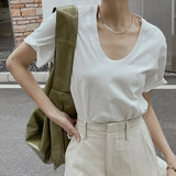 Loose Solid Minimalist T Shirt For Women U Neck Short Sleeve Casual T Shirts Female Summer Clothing Style New