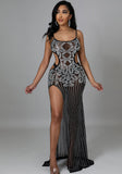 Sexy Black Strap Sleeveless Mesh Beading Evening