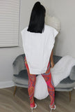 Sexy Turn-down Collar Sleeveless Solid Open Side Loose Shirt and Print Skinny Pants