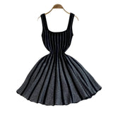 New Temperament Elegant Vertical Stripes To Close The Waist Thin Sling Dress Light Style Knitting Skirt