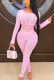 See Through Hollow Out Fishnet Mesh Jumpsuit Long Sleeve Backless Sexy Nightclub Outfit for Women Wholesale