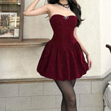 Sequin Strapless Puff Skirt Mini Dress-Outfit