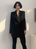 Fashion Women Suit Jackets Notched Collar Full Sleeve Single Breasted Asymmetric Tassels Blazers Summer 2023 New