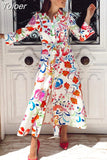 2023 Summer Women Vintage Floral Print Dress With Bow Female Sashes Midi Shirt Dress Chic Casual Slim Vestidos