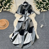 Short-Sleeved Dress Women Autumn Polo Tie Straps To The Waist Design Small Chic Temperament Long