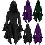 Women's Trench Coat Vintage Long Hooded Capes Long Sleeve Irregular Hem Halloween Cosplay Punk Costume Female Gothic