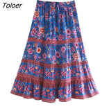 2023 Summer Skirt Women Paisley Floral Print Skirts Casual Vintage A-Line Beach Skirt saia Jupe Femme faldas Midi