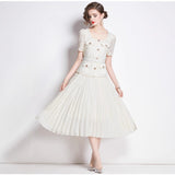 Small Scent Dress Female High-End Exquisite Temperament Lace Spliced 100 Folded Long Dress Dress Dress