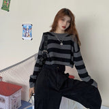 Striped BF Women Sweaters O-neck Pullovers Knitted Jumpers Loose Sexy Sweet Students Streetwear Fashion Stylish