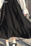 Gothic Lolita Long Skirt Women Harajuku Ruffle Strap Black Skirt High Waist Soft Girl Japanese Kawaii Streetwear