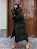 2023 Winter New Korean Version Of The Long Over-Knee Cotton-Padded Coat Female Loose Hooded Large Size Down Cotton-Padded Coat Thick Coat-Outfit