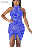 Fringed Crystal Mesh Black Dress Glitter Sexy Club Outfits Women Evening Party Birthday Gown Mini Dresses