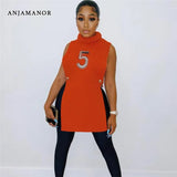 Number Embroidery Turtleneck Sleeveless Side Hollow Out Mini Dress Sexy Fashion Clothes for Women Clubwear