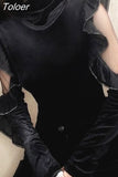 Sexy Hollow Out Blouse Women 2023 Korean Fashion Shirt Elegant Ruffles Velvet Blusas De Mujer Black Turtleneck