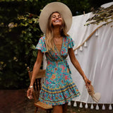 New Summer V-Neck Sexy Bohemian Print Dress Skirt Women's