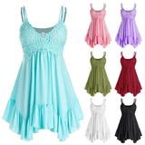 Sleeveless Top Women Fashion Vest Solid Color Casual Sleeveless Vest Slim Tank Tops Flounce Lace Guipure Tank