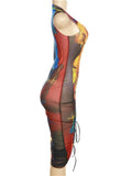 Summer Sexy Graphic Mesh Midi Dresses Club Outfit For Women 2023 Casual Sleeveless O Neck Party Short Dress
