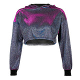 Lurex Hoodies Crop Top Long Sleeve Hooded Sweatshirt Oversized Harajuku Streetwear Dance Hoodie Y2K Hoodie Casual
