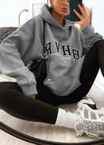 Print Oversized Pullover Hoody Sweatshirt with