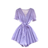 Women's Seaside Beach Pants Summer Dress New V-Neck Bubble Sleeves With Broad Legs