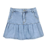 Pleated Mini Denim Skirt Women High Waist A Line Brown Micro Skirt Femme Girls Hot Jeans Skirts Grunge Bottom