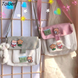 Bags Women Sweet Kawaii Printed Canvas Leisure Daily Shop High Quality Harajuku Korean Style All-match Grocery Bag