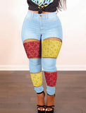 Print Patch Ripped High Waist Tight