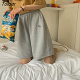 Women Summer Loose 3XL Solid Embroidery BF Wide-leg Knee-length Harajuku Casual Simple Ins Trendy All-match Students