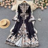 And Autumn Retro Collar Horn Sleeve Print Dress Women In Court Style Over The Long