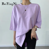 8 Colors Oversized T-shirt Female Cotton High Quality Harajuku Casual Loose T Shirt Women Split Tshirts Black Pink