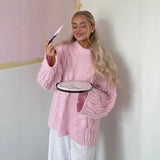 Attitude Babes Personality Style Long Design Knitted Cardigan Women's Hollow Hook Flower Solid Color High