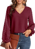 Women Blouse 2022 Spring Fashion V Neck Long Sleeve Elegant Office Work Shirts Tops Lady Plus Size Casual Chiffon