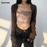 Vintage Cardigan Cloak + Tie Dye Irregular Camisole Two Piece Set Chain Design Sexy Slim Crop Top Women Scarf
