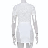 Sisterlinda Autumn Sexy See Through Bodycon Mini Dress Women Casual Street Short Sleeve Hollow Out Party Clubwaer Female