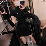 Mini Dress for Women Lace Up Tunic Knitted Robe Vestido Feminino Fashion Korean Bodycon Y2k Dresses Temperament Robe
